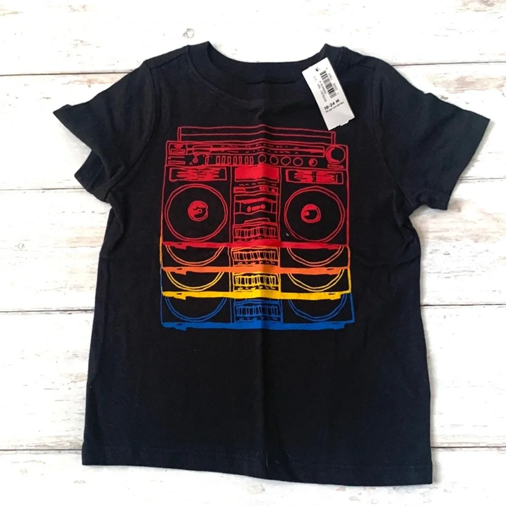 Old Navy 18-24m Baby Boy Graphic Tee Black Short Sleeve Shirt 18m 24m NEW